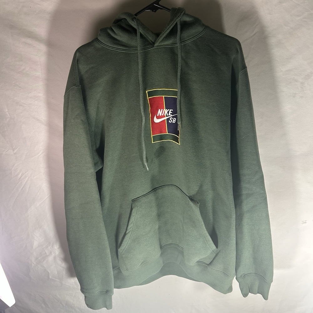 Nike SB Olive Green Pullover Hoodie Embroidered Patch Logo Men's Large Skate